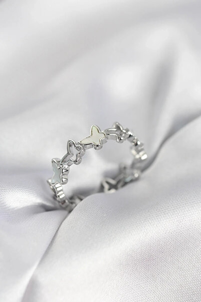 Marsilyan Nvdn- İetaks ™   Silver Color Butterfly Model Brass Women's Ring Ie...