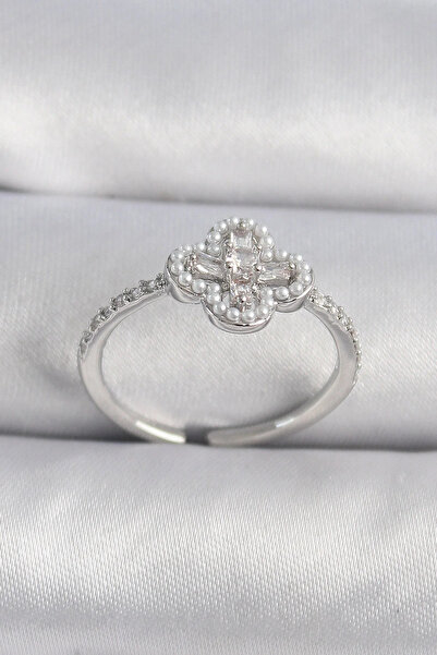 Marsilyan Nvdn- İetaks ™   Brass Silver Color Zircon Stone Clover Model Pearl...