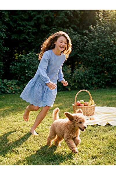 LC Waikiki RMZ GİYİM FARKIYA فستان بوبلين للفتيات بياقة روبا وتفاصيل مزخرفة