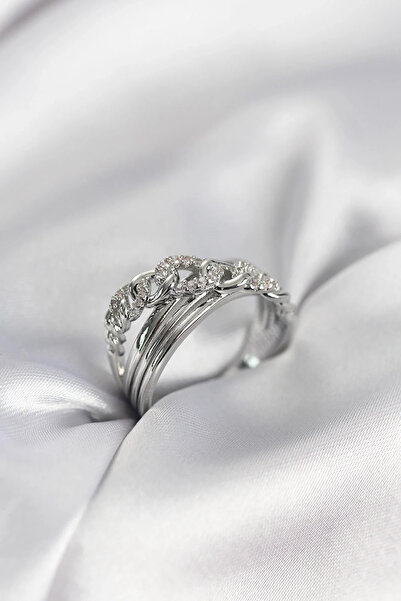 Marsilyan Nvdn- İetaks ™   Silver Color Zircon Stone Chain Model Women's Ring...