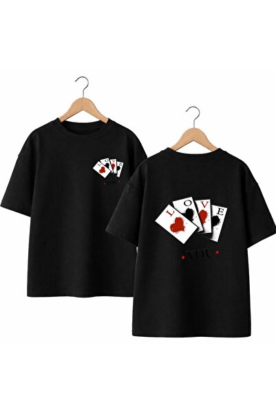 playwear Love Playing Cards Printed 100% Cotton Oversize Loose Regular Fit Cr...