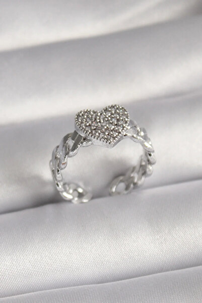 Marsilyan Nvdn- İetaks ™   Brass Silver Color Zircon Stone Heart Model Women'...