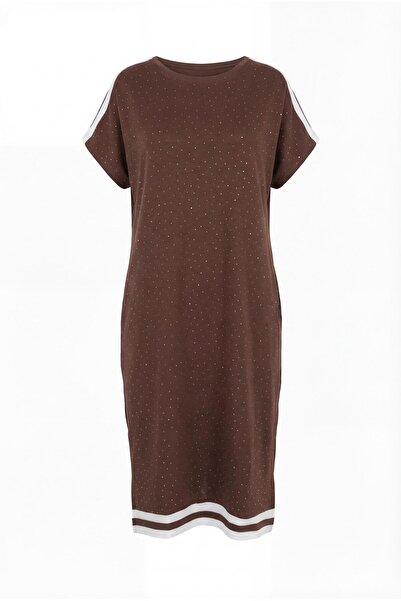 Ebsumu Women's Plus Size Dot Stone Printed Striped Sho Fabric Wide Fit Brown ...