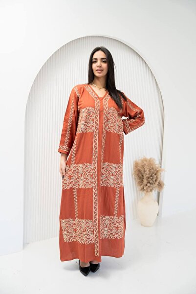 Graciana جلابية ملكي بتصميم انيق كتانLinen اسباني مطرز