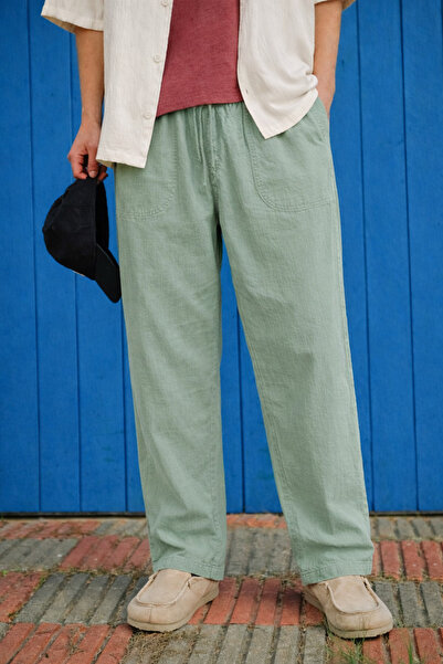 DAMGA JEANS Men's Trend Premium Loose S.Green Linen Trousers