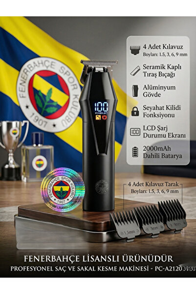 Taraftar Orijinal Fenerbahçe Lisanslı Şarjlı Saç ve Sakal Kesme Tıraş Makines...