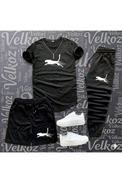 Velkoz Jaguar Tracksuit Shorts T-Shirt Full Black 3-Piece Set Summer