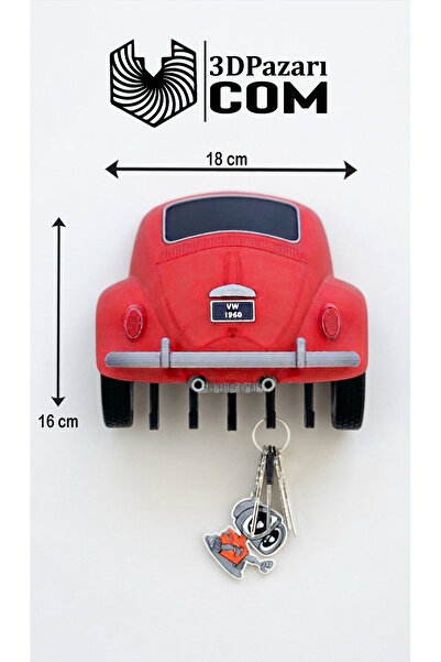 Butik Suport decorativ pentru chei cu imprimare 3D, de culoare roșie, cu desi...