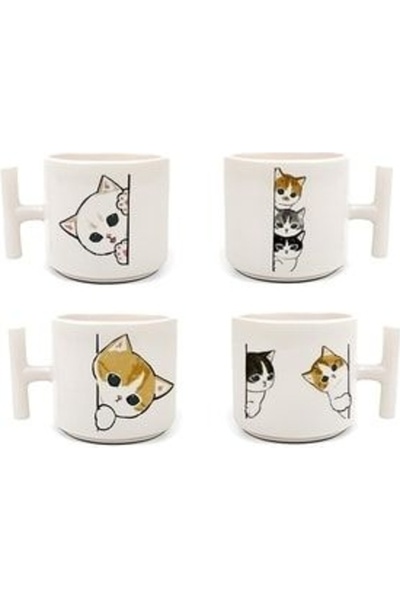 Tanem Tasarım Double Turkish Coffee Cup & Espresso Naughty Naughty Kittens 4-...