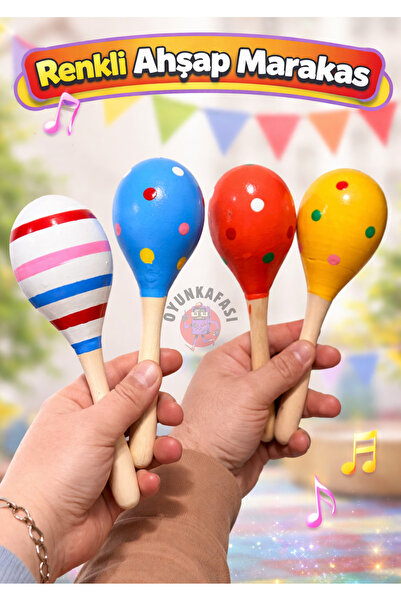 OYUNKAFASI Renkli Marakas Ahşap Çocuk Oyuncağı Sesli Eğlence Ritim Oyunu