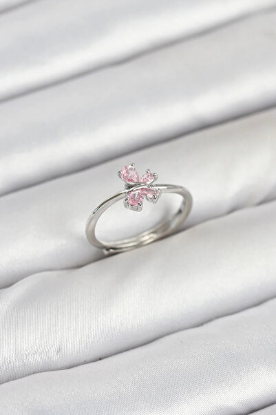 Marsilyan Nvdn- İetaks ™   Brass Silver Color Pink Butterfly Women's Ring Ieg...