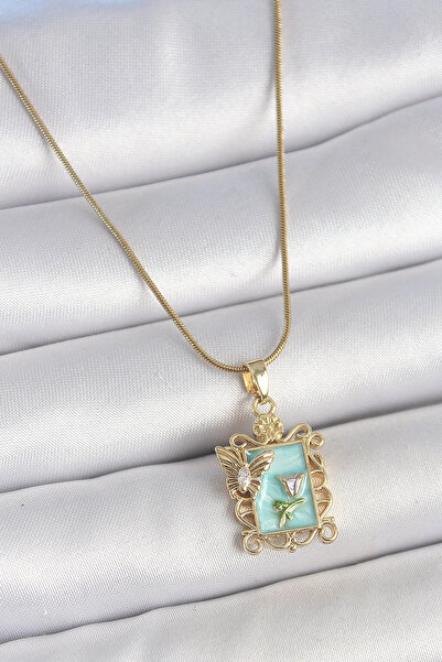 Marsilyan İetaks ™   316L Steel Gold Color Chain Blue Enamel Flower Embroider...