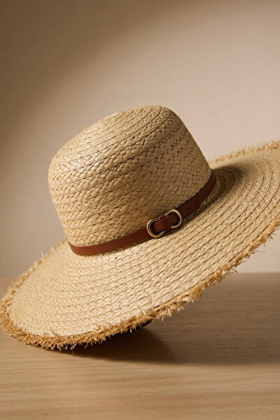 Mollycrush Γυναικείο καπέλο παραλίας από συνθετικό δέρμα καμηλό με λεπτομέρει...