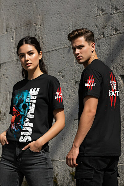 MODEX STYLE Premium %100 Pamuklu Unisex Siyah Tişört - Özel Tasarım Kuru Kafa...