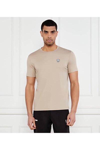 EA7 Men's Regular Fit Round Neck Short Sleeve Beige T-Shirt 8Npt16 Pjrgz-U6167
