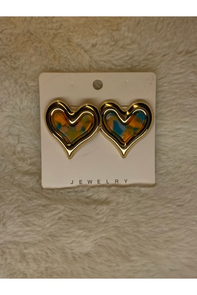 JEWELRY أقراط على شكل قلب ملونة مع تفاصيل ذهبية