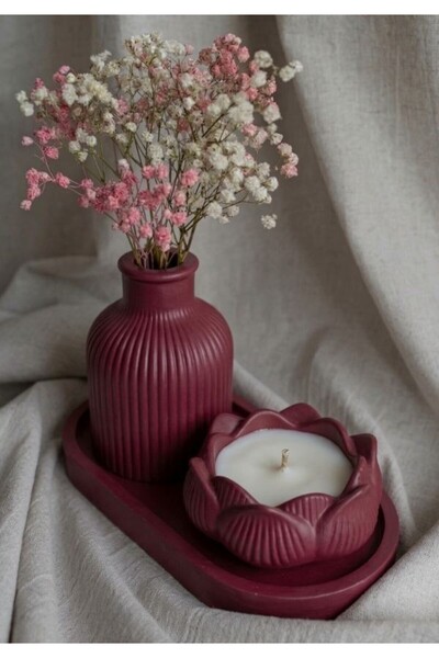 eryahome Dekoratif Vazo Mumluk Seti Tepsili – Modern Minimal Ev Dekoru | Krem...