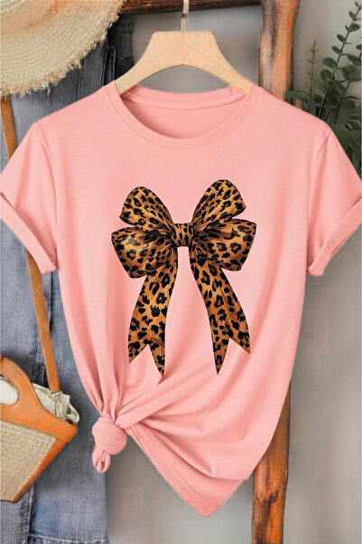 l'eivor Γυναικείο βαμβακερό μπλουζάκι με κορδέλα με στάμπα λεοπάρ