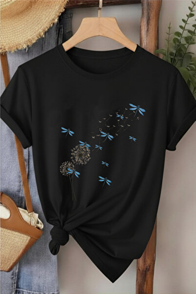 l'eivor Tricou alb din bumbac pentru femei cu imprimeu Dragonfly