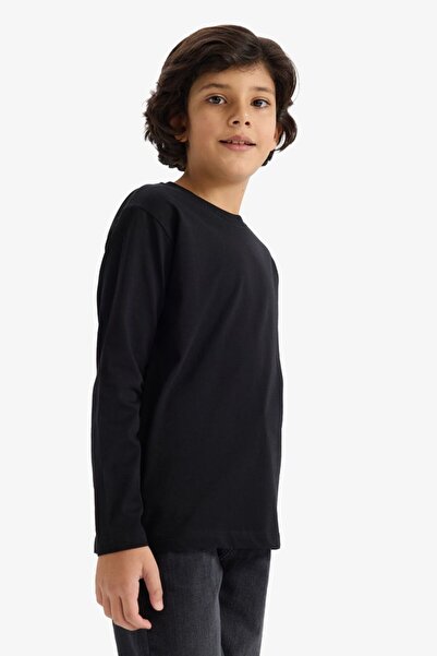 DeFacto Boy's Crew Neck Basic Plain Long Sleeve T-Shirt
