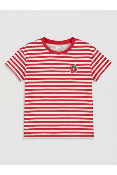 LC Waikiki Παιδικό μπλουζάκι LCW με λαιμόκοψη ποδηλάτου και κέντημα φράουλας ...