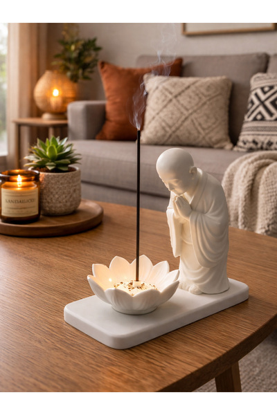 tredihome Zen Monk Tütsülük – Dua Eden Figürlü Lotus Tütsü Standı
