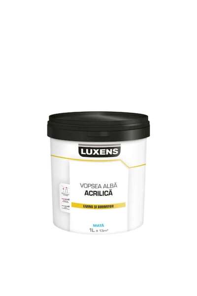 Luxens Vopsea lavabilă albă, acrilică, de interior, 1 L, finisaj mat
