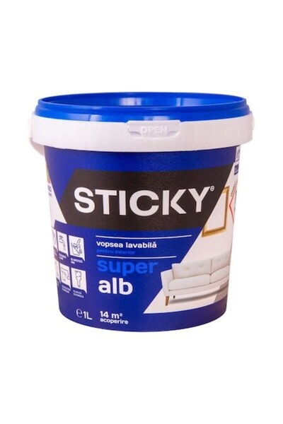 Sticky Vopsea de interior lavabilă, Albă, 1 L