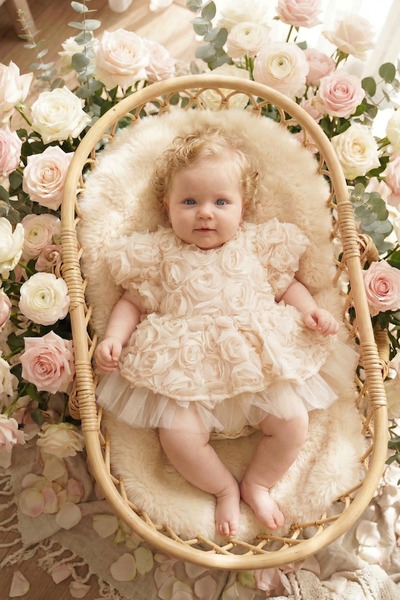 ALYRA Kız Bebek 3D Çiçekli Tüllü Zıbınlı Prenses Elbise Doğum Günü Özel Gün E...