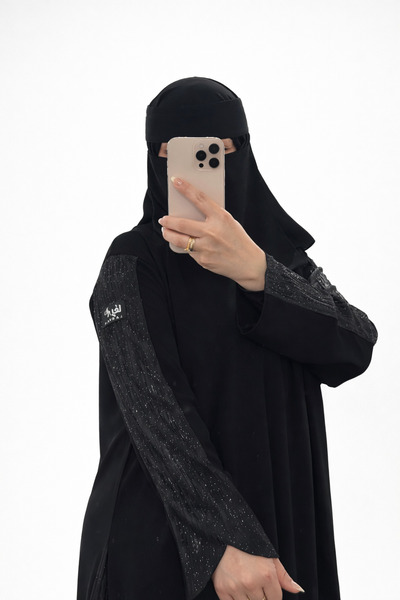 LARYFA عباية الأمل عباية سوداء فاحمة بقماش كوبرا ملكي طايح –قصة نصف كلوش بأكم...