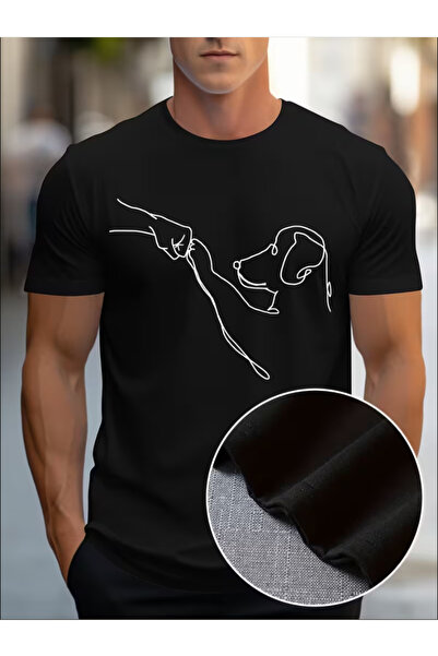 NOURAM Men's T-Shirt, Minimalist Pet Interaction Design – Adorable Paw Print ...