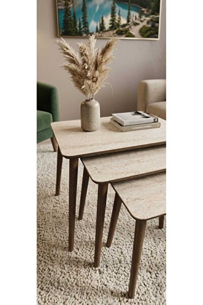 KONTELLO MOBİLYA KONTE MDF 3 LÜ AHŞAP ZİGON- TRAVERTEN