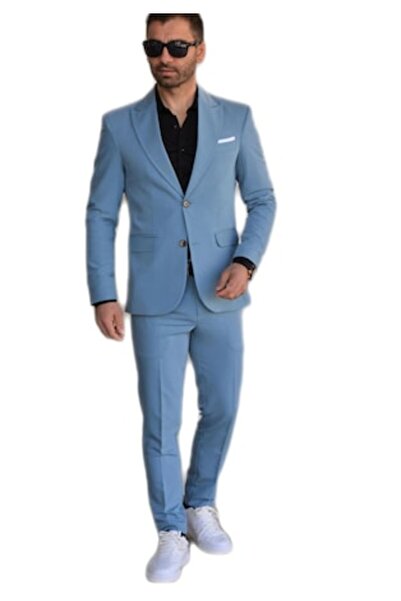 Sunt Romanesc Costum bărbătesc, slim fit, casual, albastru, mărimea L