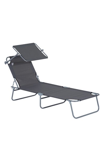OEM Folding sun lounger with parasol, Oxford fabric/steel, grey, 187 x 58 x 5...