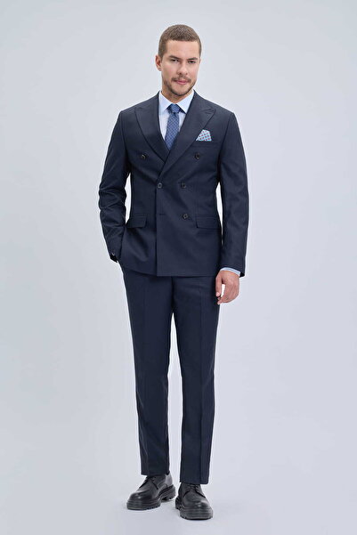 Hatemoğlu Lacivert Regular Fit Sivri Yaka Kruvaze Takım Elbise