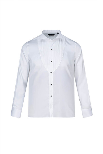 Hatemoğlu قميص كلاسيكي أبيض بقصة مريحة وياقة نحيفة مصنوع من القطن بنسبة 100% ...