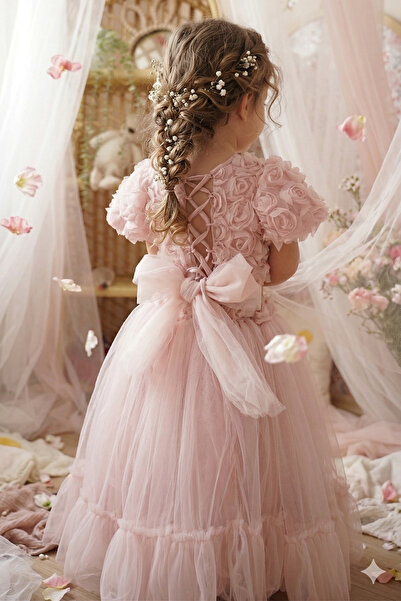 ALYRA Kız Çocuk Prenses Elbise Güllü Tüllü Kat Kat Özel Gün Elbisesi 2-6 Yaş ...