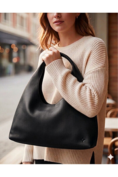 Madame Μαύρη δερμάτινη γυναικεία τσάντα ώμου Shopper – Μαλακής υφής Vintage Μ...