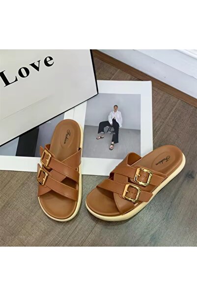 FASHION Casual Cross Strap Buckle Flat Slides for Women