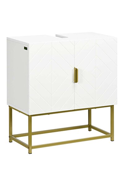 OEM Re-Bloom sink cabinet, 2 doors, MDF/steel, white/gold, 60 x 30 x 65 cm