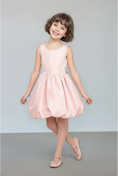 Naffy Saten Kumaş Arkası Fiyonk Detaylı Kız Çocuk Abiye Elbise Balo Mezuniyet...