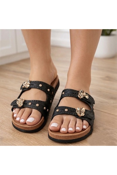 FASHION Textured Luxe Dual Strap Buckle Sandals for Women