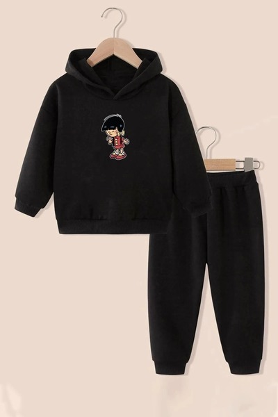 EYAX MODA Girl's Chen Grape Cake Printed Tracksuit Set - Hooded Sweatshirt Jo...