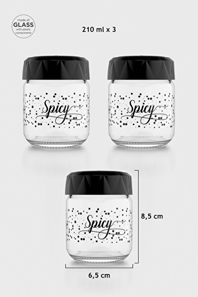 Renga Lexa Spicy Patterned 210 ml 3-Piece Glass Spice Jar Set 162011 Black