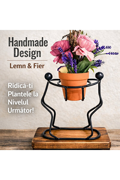 OEM Handmade flower stand made of wood and iron, 25x10x25 cm