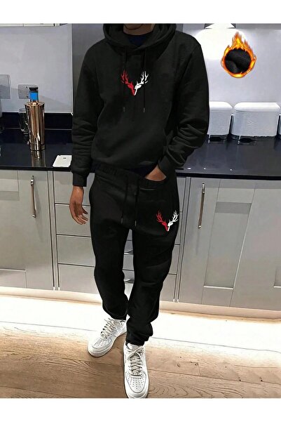 EYAX MODA Men's Printed Oversize Tracksuit Set - Hooded Sweat Jogger Sweatpants