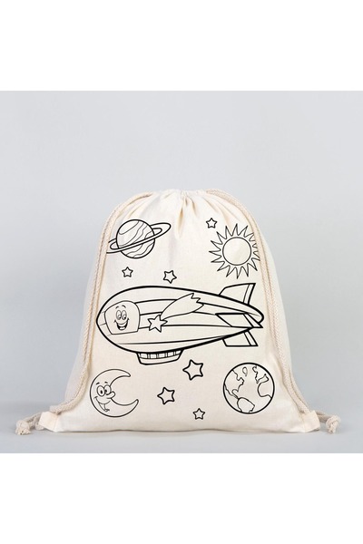 Pamusan Boyanabilir Çocuk Aktiviteleri 35X40 cm İp Büzgülü Bez Sırt Çantası Astronot - Zeplin 5 ADET