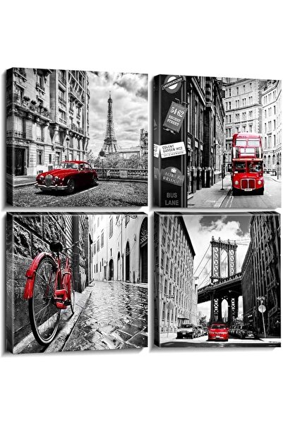 Al Raied آر إس ®   لوحة فنية جدارية للمدينة بالأبيض والأسود، طباعة على قماش، ...