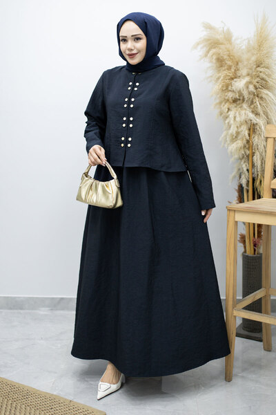 Tesettür Dünyası Gold Snap Fastener Skirt Set Tsd260156 Navy Blue