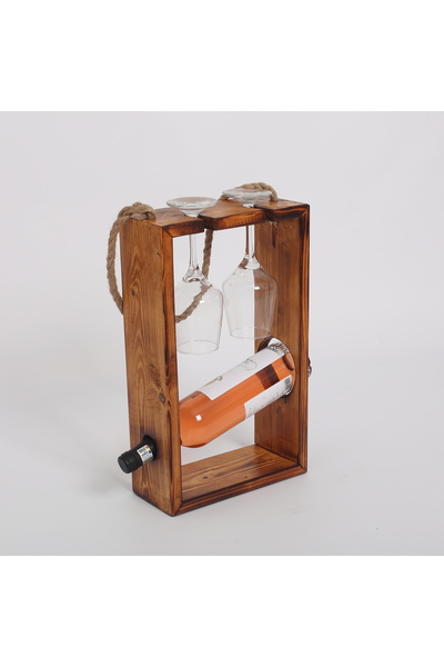 OEM Suport sticla, Against Gravity cu 2 pahare, din lemn de brad tratat, 24x1...